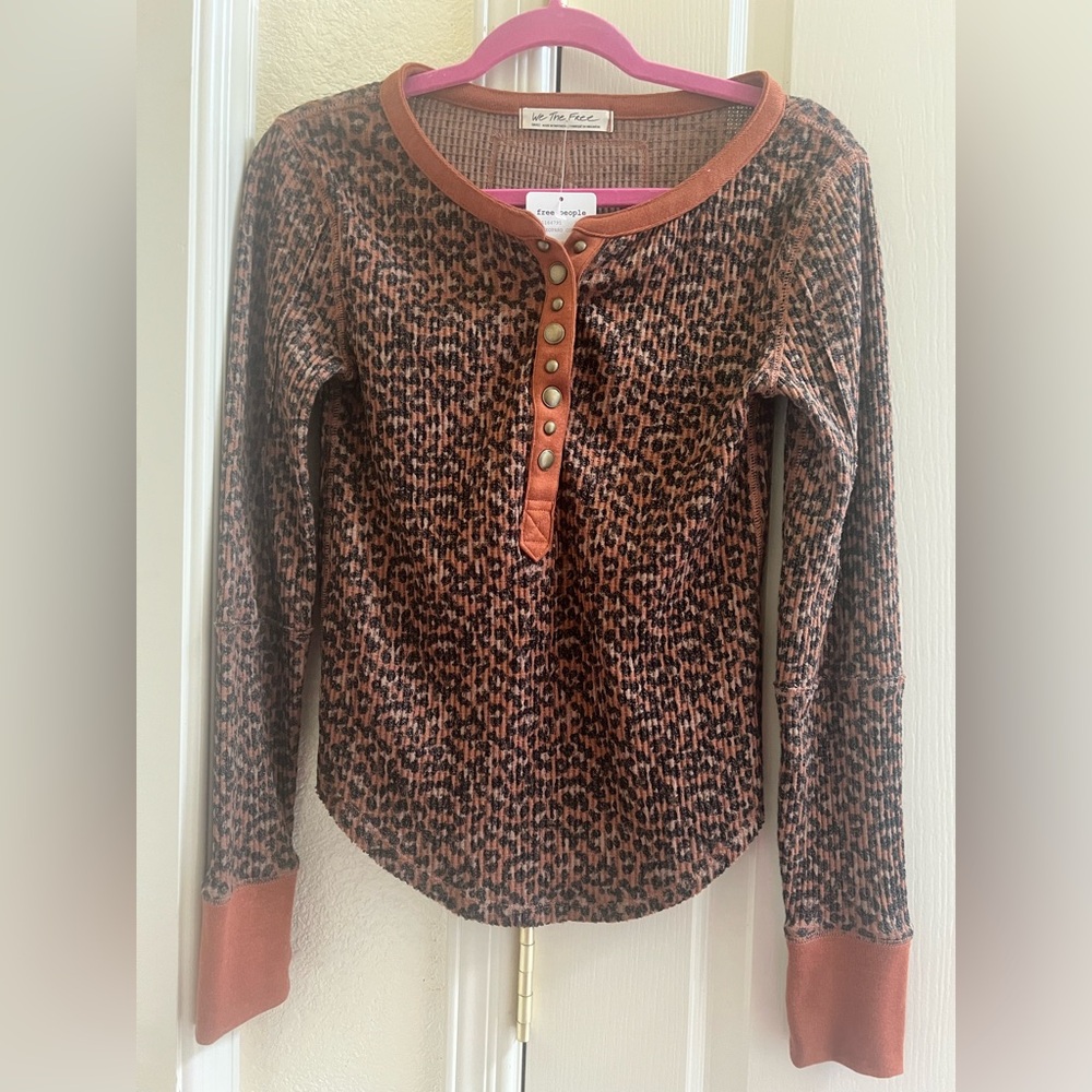 Free people we the free leopard print henley top